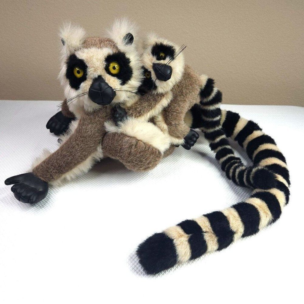 Discovery Plush Ring Tailed Lemur Monkey Brown Black Mom Baby Stuff Animals 42"
